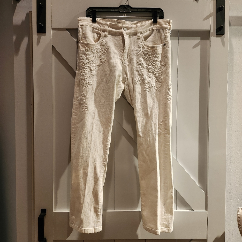 Anthropologie Pilcro & Letterpress White Embroidered Womens Jeans 30 Flaw